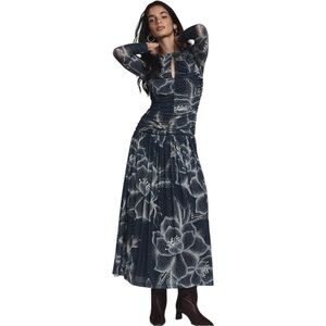 Farm Rio x Anthropologie Long-Sleeve Keyhole Maxi Long Sleeve Dress Sz S NWT